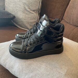 Black Patent Leather High-Top Sneakers